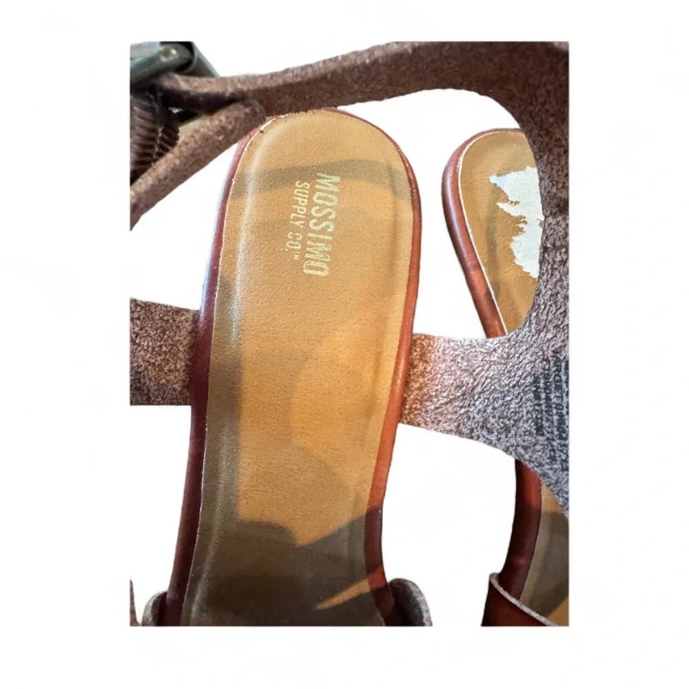 Mossimo Supply Co Brown Strappy Platform Wedge Sandals Size 11 Boho Cork Heel